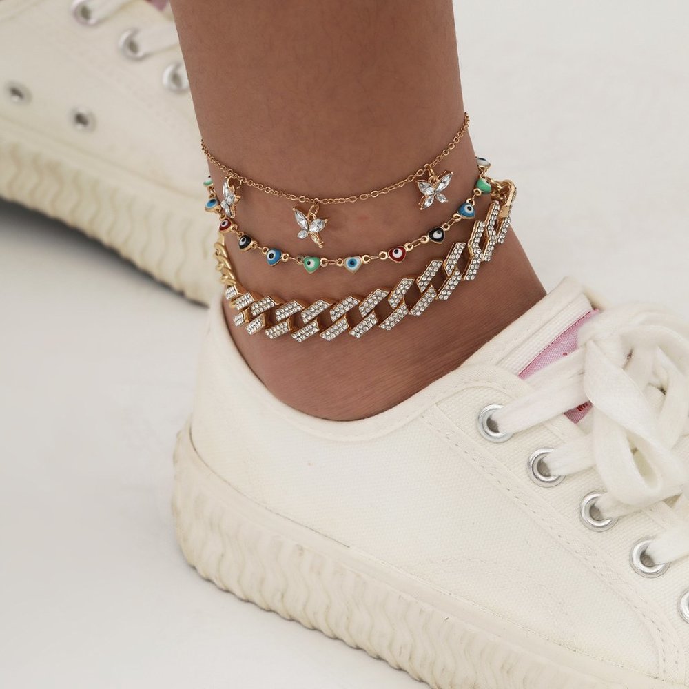 Crystal Butterfly Anklet 3pcs Bling Beach